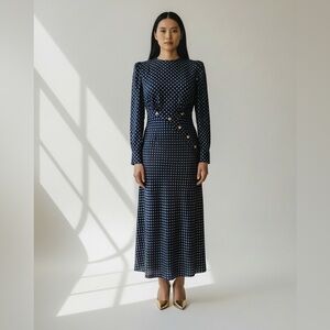 Sandro Navy Long Sleeve with open back Polka Dot Dress